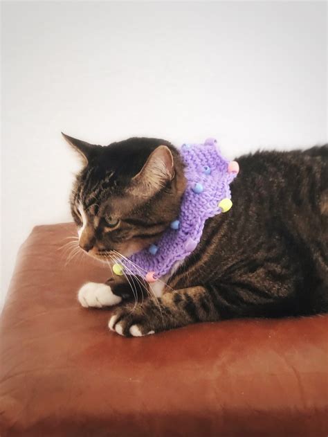 Wide Crochet Cat Collar Beaded Cat Scarf Purple Multicolored Etsy