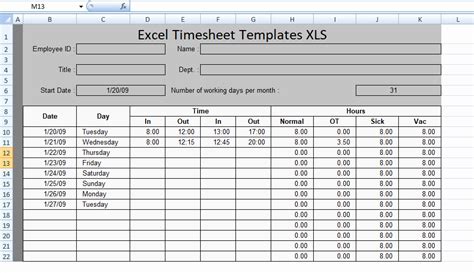 Free Project Timesheet Template Excel