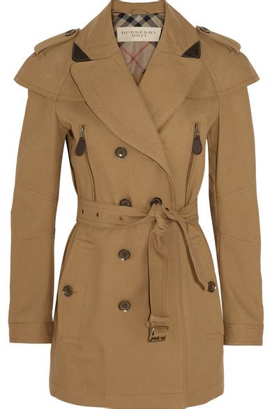 Burberry Short Leather Trimmed Cotton Twill Trench Coat Net A