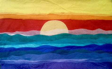 Sunset Over The Ocean Project Collage With Tissue Paper 5th Grade