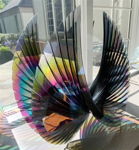 Tom Marosz Wings Dichroic Grey Fused Cut And Polished Dichroic Glass Sculpture 2020