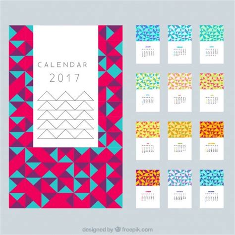 A Calendar With Colorful Triangles On It And The Numbers In Different