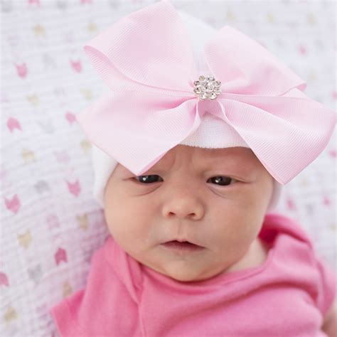 Ilybean Precious Pink Big Bow With Rhinestone Newborn Girl Hospital Ha Ilybean Nursery Beanies