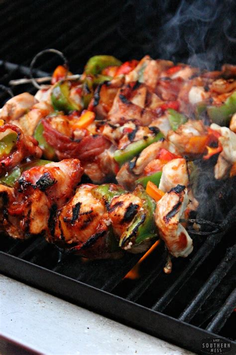 Or until chicken and bacon are done, turning and brushing occasionally with remaining barbecue sauce. Spicy Barbecue Bacon Chicken Kabobs