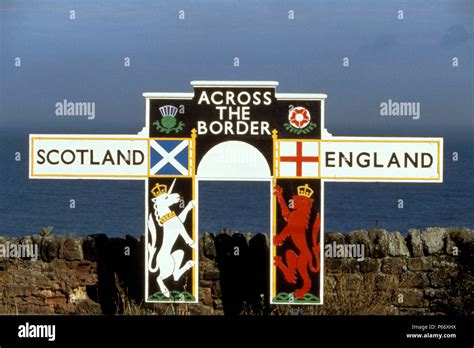 Border Sign Marking The Border Between England And Scotland East Coast