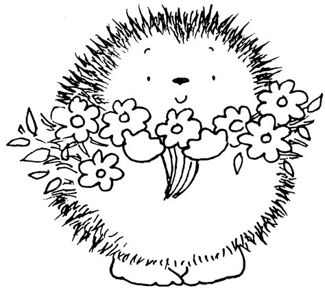 Hedgehog With Flowers Digi Stamps Digital Stamps Digi Stamps Free