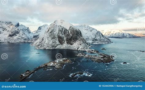 Aerial View Of Hamnoy Village Lofoten Island Norway In Winter Season