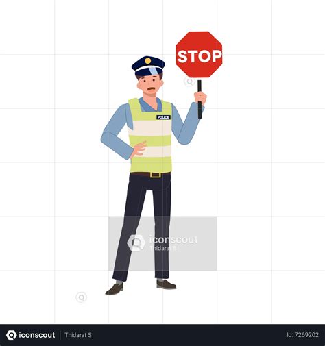 Best A Traffic Police Holding Stop Sign Illustration Download In Png