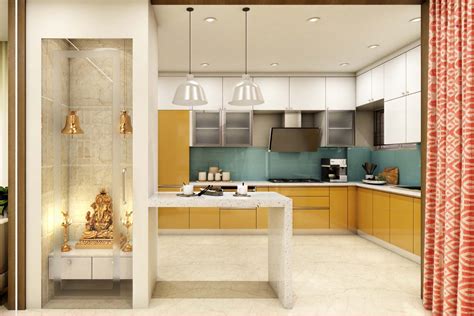 Compact Kitchen Integrated Pooja Room Design Livspace