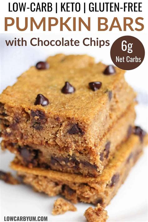 Vegan, gluten free and paleo friendly. Keto Pumpkin Bars with Chocolate Chips Recipe | Low Carb Yum