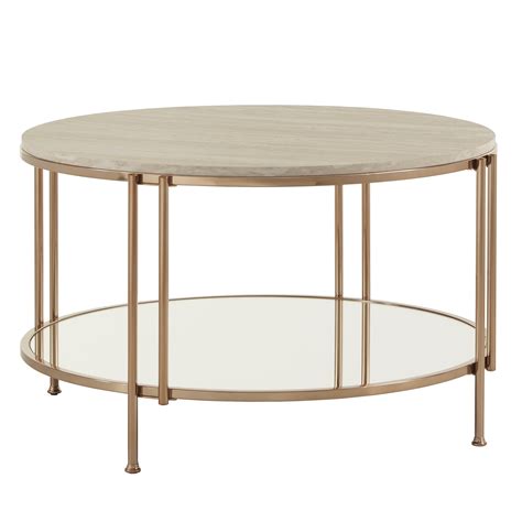 Weston Home Shaelyn Round Gold Coffee Table With Faux Marble Top And