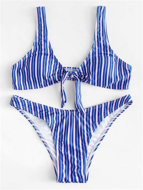 Striped Knot Front Bikini Set Sheinsheinside