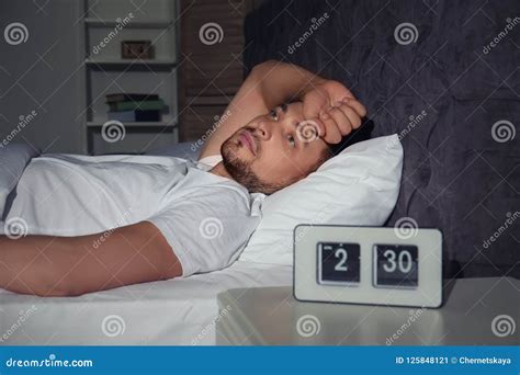 Man Suffering From Insomnia In Bed Stock Image Image Of Night
