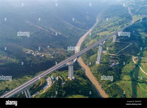 An Aerial View Of Beipanjiang Bridge Or Beipan River Bridge On The