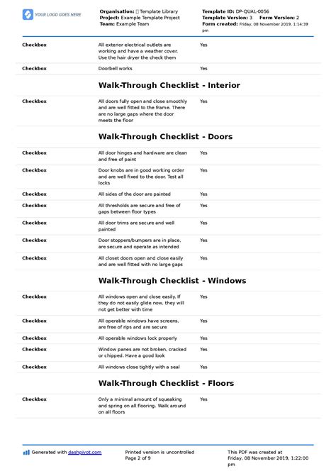 New Construction Checklist Template
