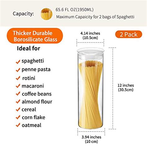 Zens Glass Pasta Storage Containers Airtight Tall Spaghetti Jars Set With Lids 65 5 Fluid