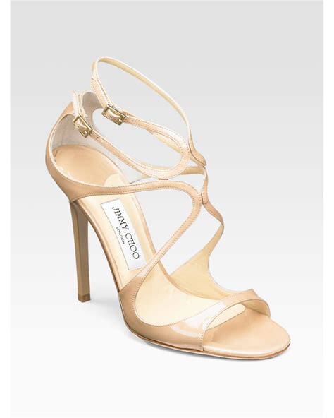 jimmy choo lance strappy patent leather sandals in natural lyst