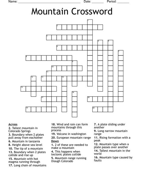 Mountain Crossword Wordmint
