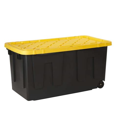 Hdx 70 Gal Tough Storage Tote With Wheels In Black With Yellow Lid