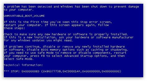 0x000000ed Unmountablebootvolume код Stop ошибки в Windows Xp и 7