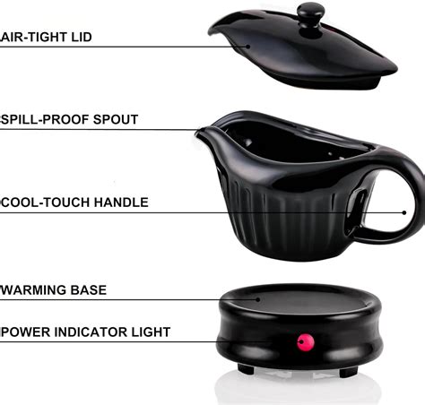 Ovente Electric Gravy Boat Warmer With Ceramic Pot And Lid Detachable