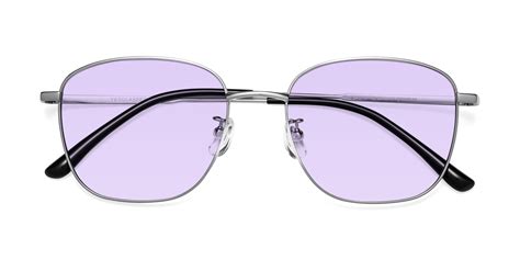 Silver Oversized Titanium Square Tinted Sunglasses With Light Purple Sunwear Lenses Tim