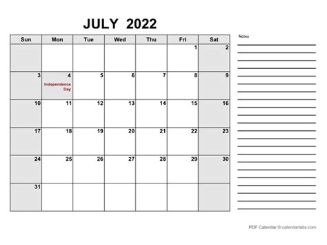 July 2022 Calendar With Holidays Calendarlabs