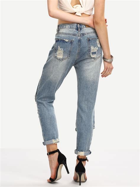 Distressed Boyfriend Jeans Sheinsheinside