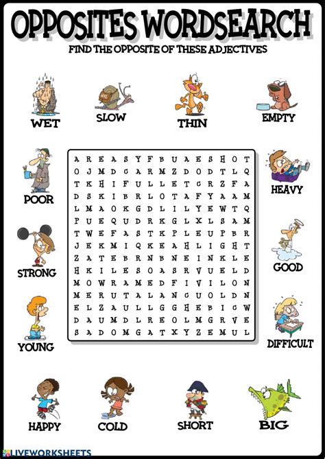 The object of each puzzle is to find the listed hidden words. Ejercicio de Opposites word search