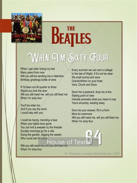 When Im Sixty Four Print The Beatles Beatles Lyrics Etsy