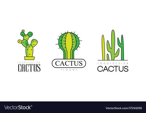 Cactus Logo Design Set Natural Products Royalty Free Vector