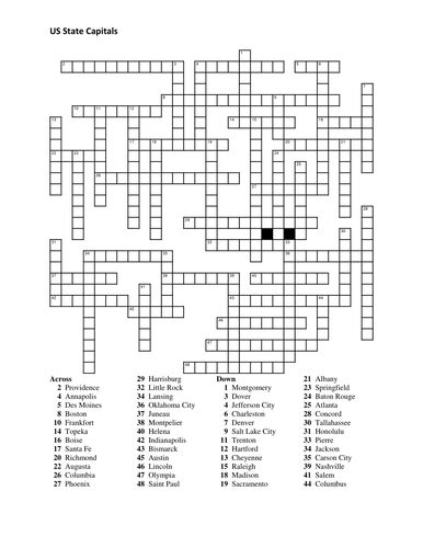 Us State Capitals Crossword Teaching Resources