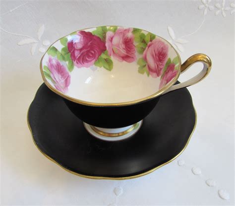 Royal Albert Old English Rose Matte Black Teacup And Saucer Etsy Canada Tea Cups Vintage Tea