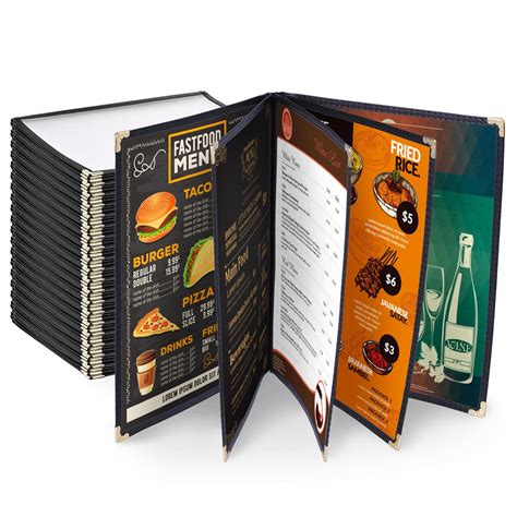 Wechef 30 Pack Menu Covers Triple Fold View Double Stitch Book