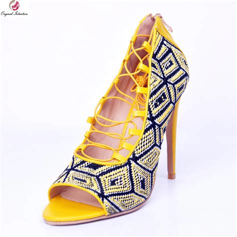 original intention gorgeous women sandals mixed colors peep toe thin high heels sandals yellow