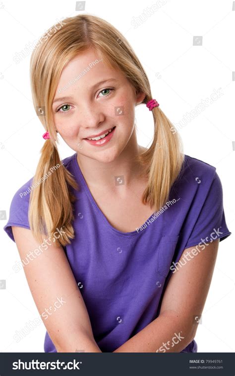 Beautiful Cute Happy Teenager Girl Pigtails Stock Photo 79949761