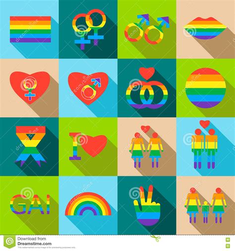 Homosexual Icons Set Flat Style Stock Vector Illustration Of Lgbt
