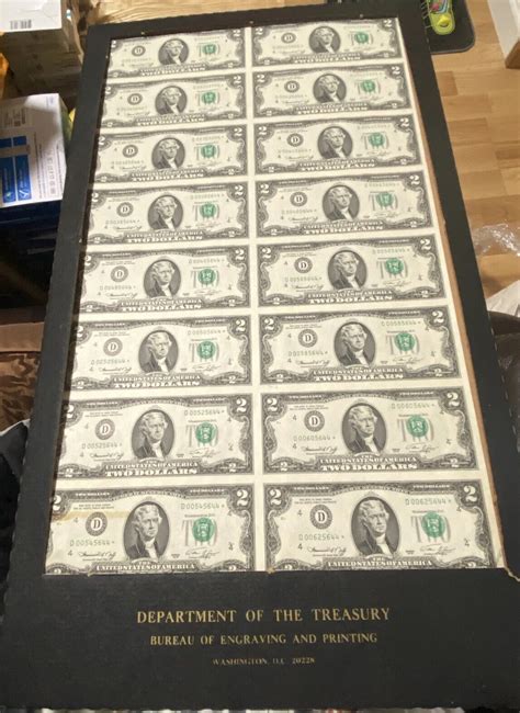 1976 Sheet Of 16 Star 2 Two Dollar Bills D Cleveland Error Misaligned