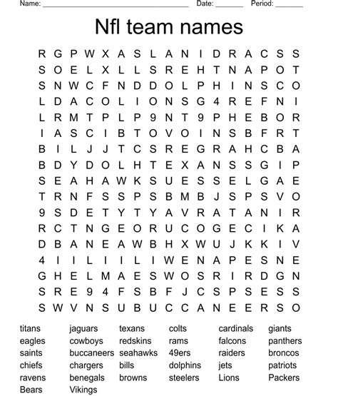 Nfl Team Names Word Search Wordmint