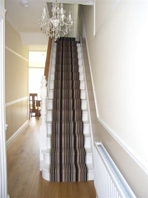 Engineered Oak Hall Floor With Striped Stair Carpet Runner