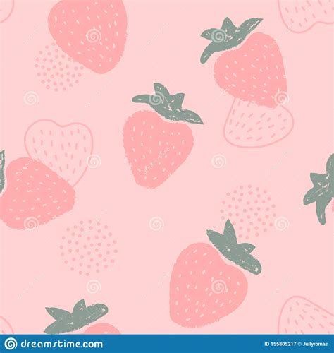 Seamless Strawberry Pattern On Pink Background Vector Dotted