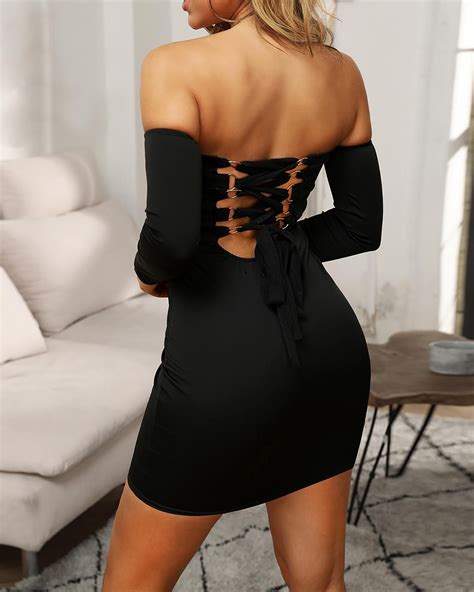 Off Shoulder Lace Up Backless Bodycon Dress Backless Bodycon Dresses