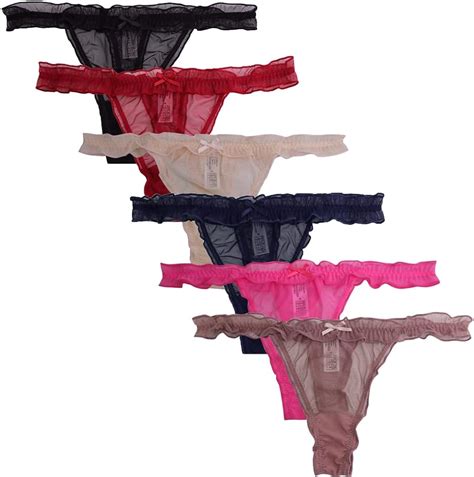Uwoceka 6 Pack Sexy Womens Thongs Ruffle Frilly Mesh