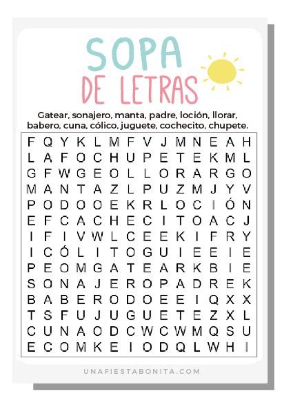 Sopa De Letras Para Baby Shower Para Imprimir Pdf