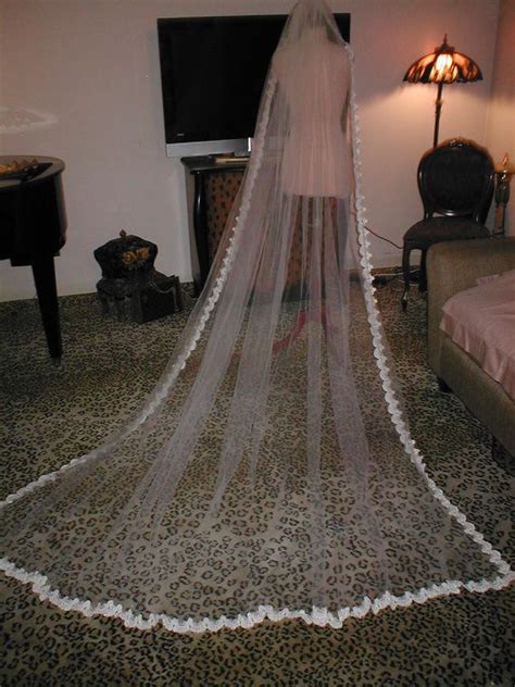 Vintage Ivory Cathedral Length Alencon Lace Mantilla Bridal Veil On