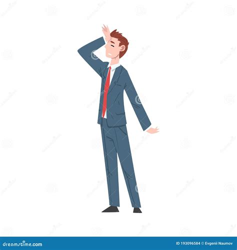 Sad Businessman Standing In Dramatic Pose Unhappy Male Office Worker Character In Suit Tired