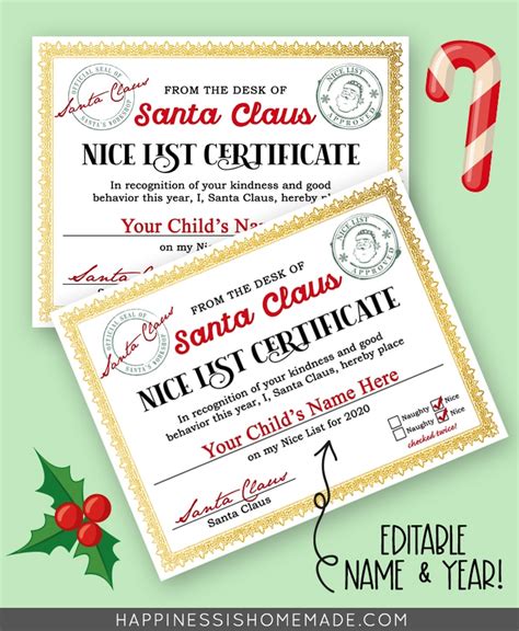 Instant Download Editable Santa Letter And Nice List Certificate