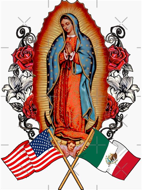 our lady virgen de guadalupe virgin mary mexican american flag sticker for sale by
