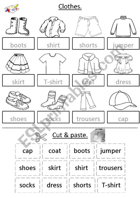 Clothes Cut And Paste Esl Worksheet By Silvigit