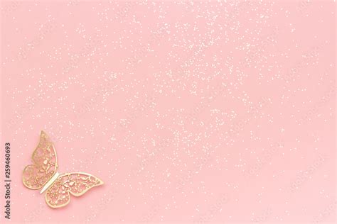Sparkles Glitter And Gold Tracery Butterfly On Pink Pastel Trendy